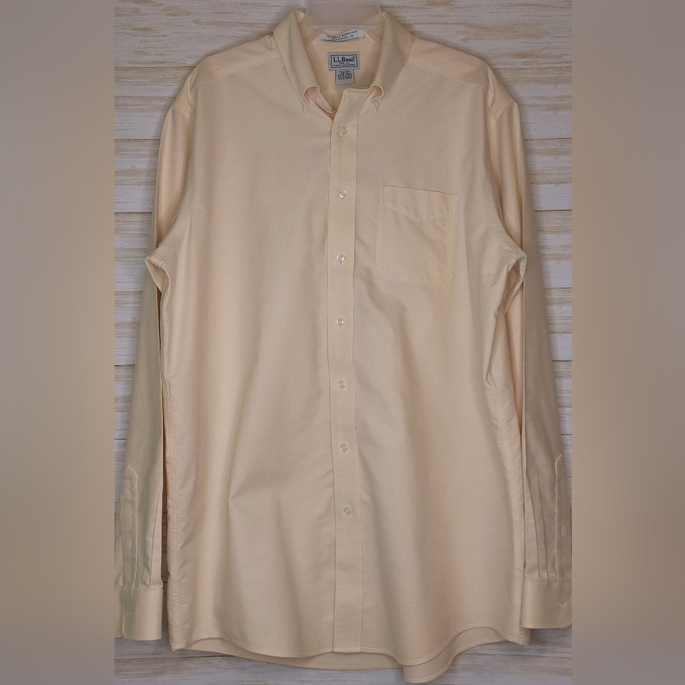 LL Bean Shirt Mens 16.5-37 Yellow Wrinkle-Free Long Sleeve Traditional Fit - Picture 1 of 5